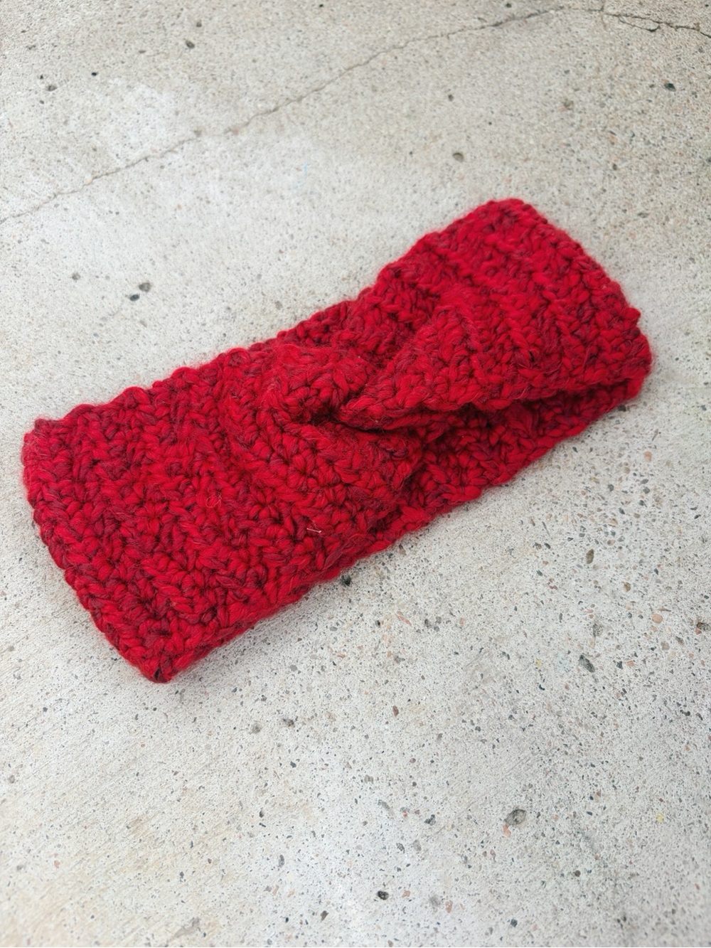Handmade Crochet Cozy Warm Red Headband with Twist